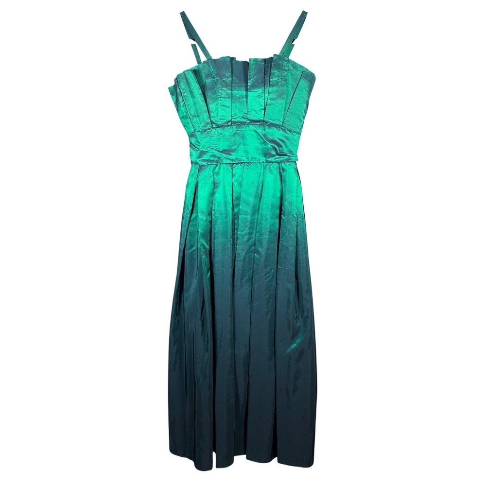 Alyce Designs Vintage Iridescent Green Taffeta Pleated‎ Ball Gown Size 6 Formal